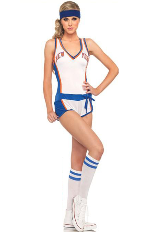 Uniform Costumes Vibrant White and Blue Cheerleader Suit - Click Image to Close